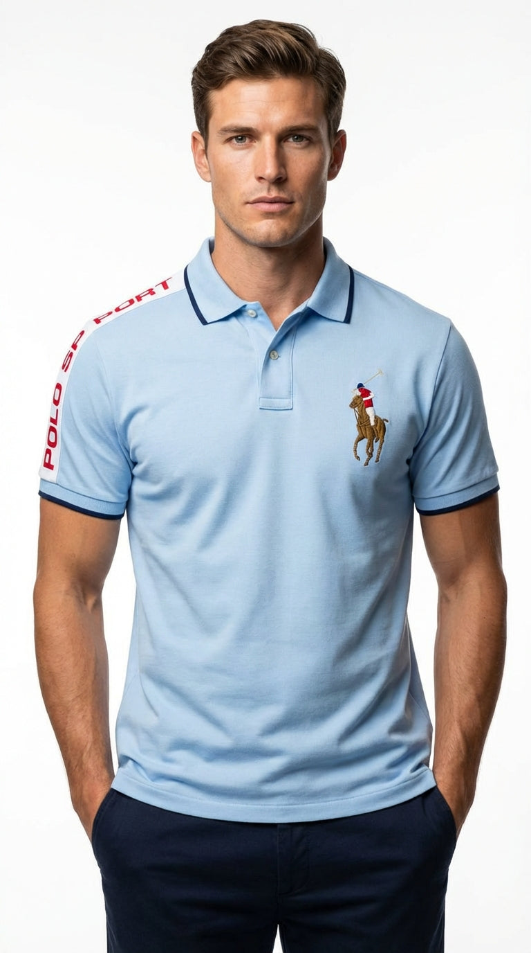 Ralph Lauren Polo Sport: Sky Blue Taped-Sleeve Polo
