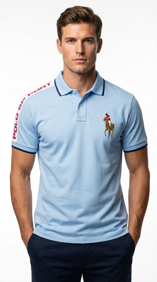 Ralph Lauren Polo Sport: Sky Blue Taped-Sleeve Polo