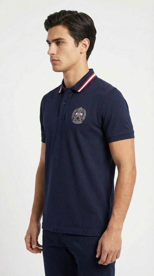 Tommy Hilfiger Heritage: Navy Crest Emblem Pique Polo