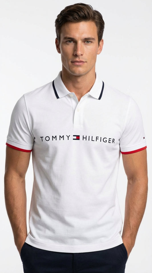 Tommy Hilfiger Classic: Optic White Red-Trimmed Polo