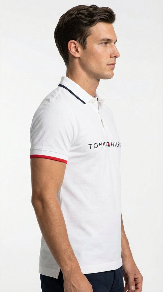 Tommy Hilfiger Classic: Optic White Red-Trimmed Polo