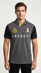Hackett London Charcoal & Black Colorblock British Army Polo with Yellow Accents