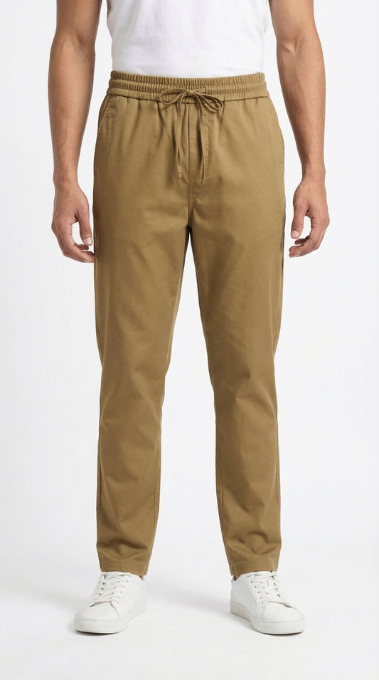 Pure Cotton Easy-Wear Tapered Trouser - Caramel Brown
