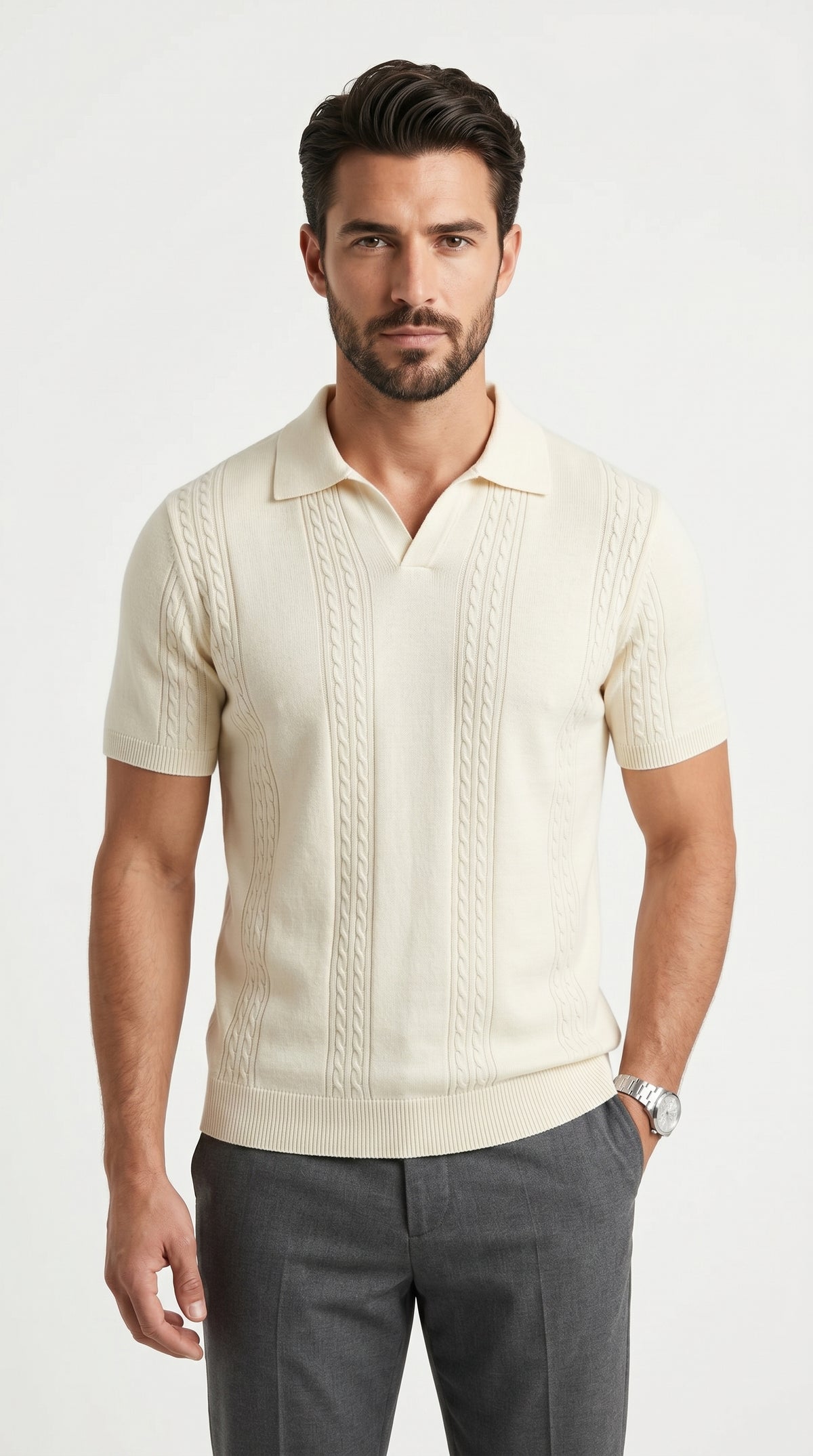 ZARA Antique White Knit Polo – Old Money