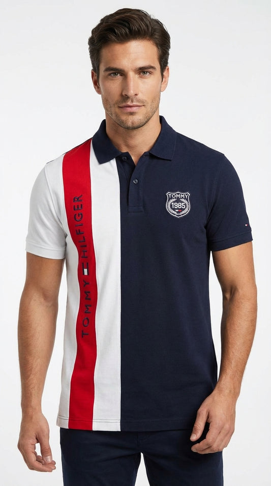 Tommy Hilfiger Tri-Color: Navy & White Vertical Stripe Polo