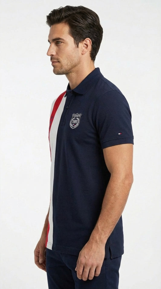 Tommy Hilfiger Tri-Color: Navy & White Vertical Stripe Polo
