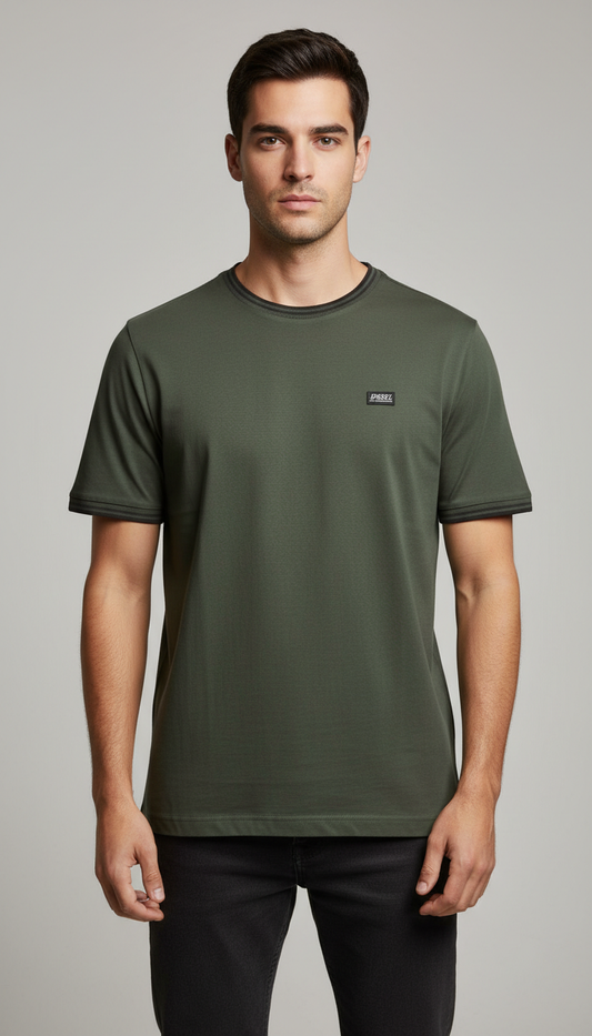 Diesel Sage Green Side-Signature Linear Tee