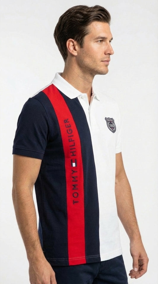 Tommy Hilfiger Global Stripe: Navy & White Vertical Panel Polo