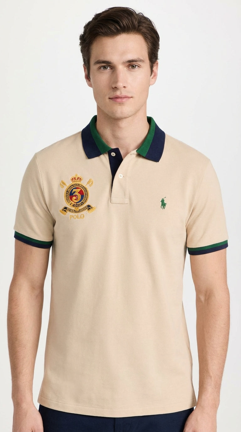 Ralph Lauren Collegiate Crest: Sand Beige & Navy Duo-Tone