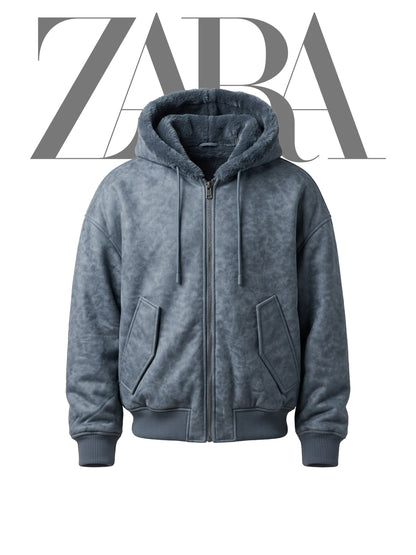 Double Sided Suede Fur Hooded Jacket