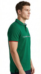Tommy Hilfiger Essential: Pine Green Linear Logo Cotton Polo
