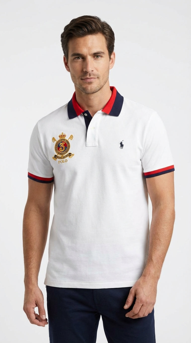 Ralph Lauren Varsity Prime: Crisp White with Crimson Accents