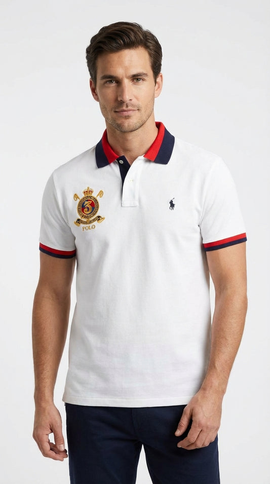 Ralph Lauren Varsity Prime: Crisp White with Crimson Accents