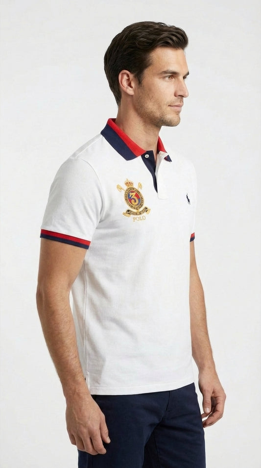 Ralph Lauren Varsity Prime: Crisp White with Crimson Accents