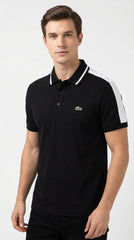 Lacoste Men’s Jet Black Sport Polo with White Shoulder Taping