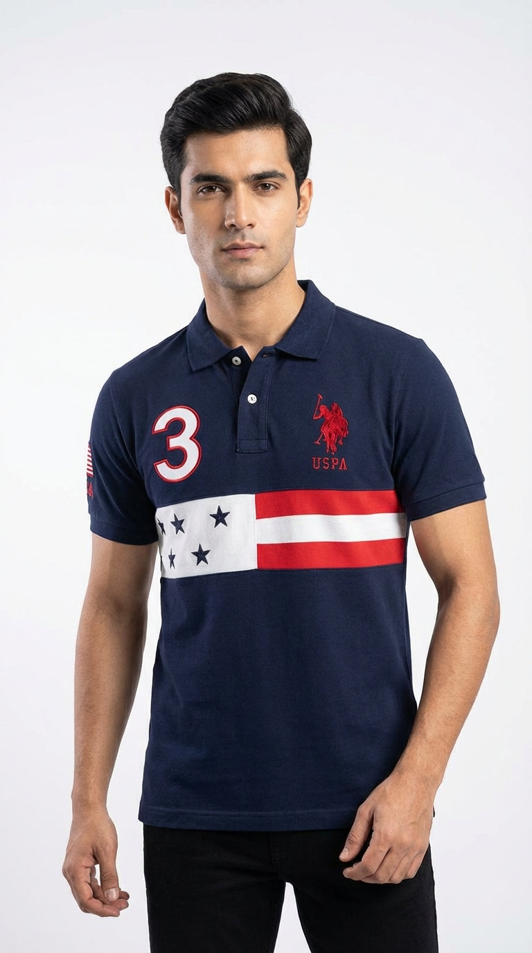 USPA Heritage Flag Edition: Navy Blue Cotton Polo