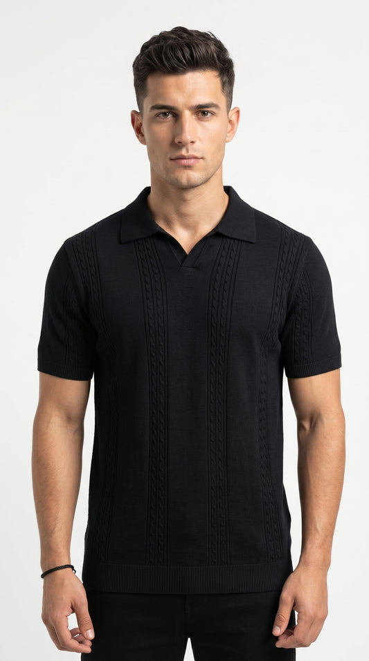 ZARA Midnight Black Knit Polo – Old Money
