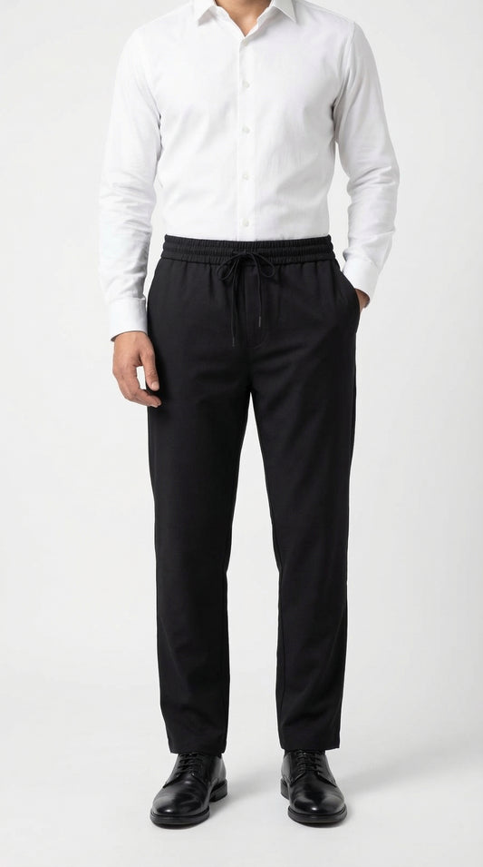 Pure Cotton Easy-Wear Tapered Trouser - Classic Black
