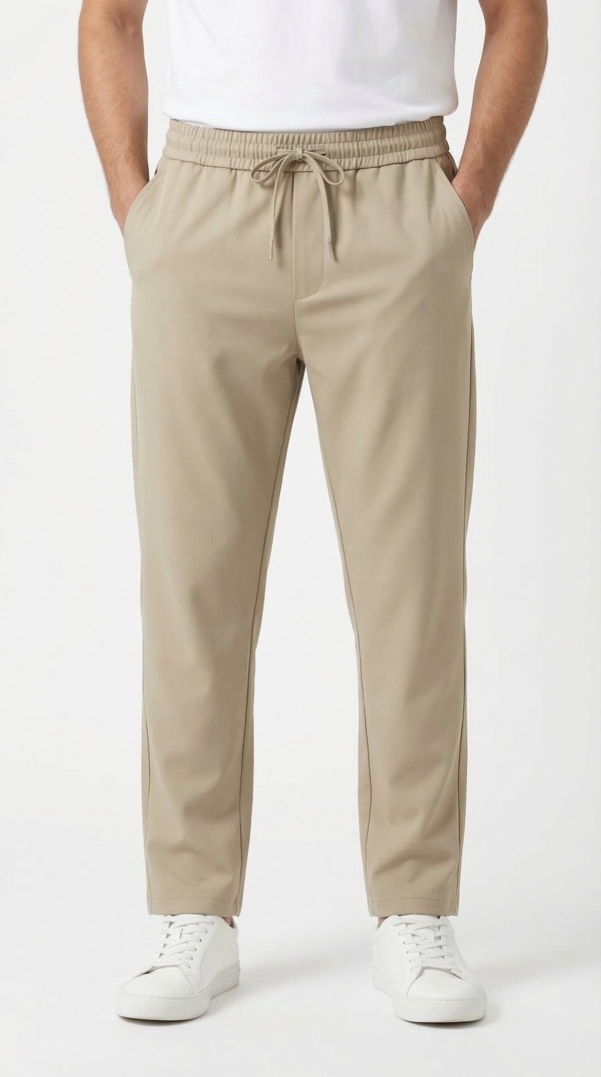 Pure Cotton Easy-Wear Tapered Trouser - Stone Beige