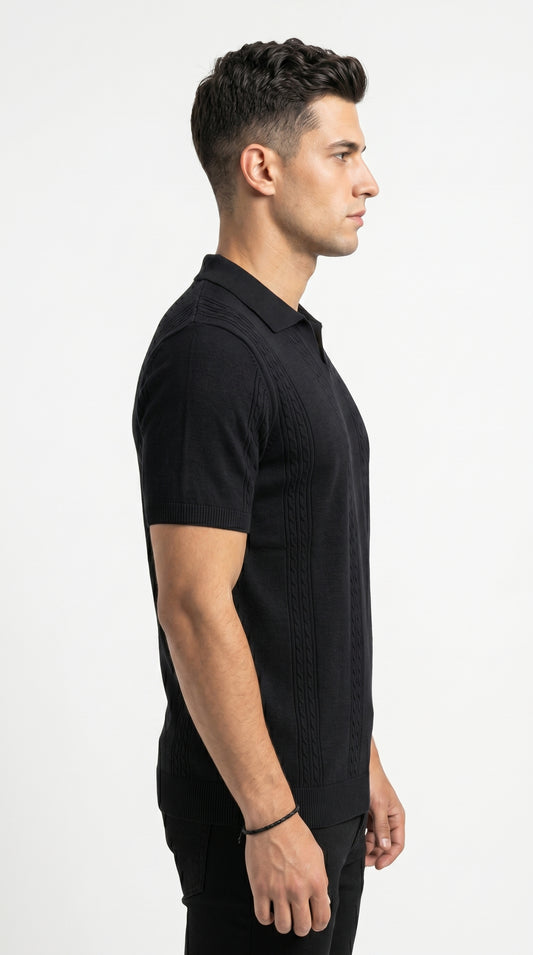 ZARA Midnight Black Knit Polo – Old Money
