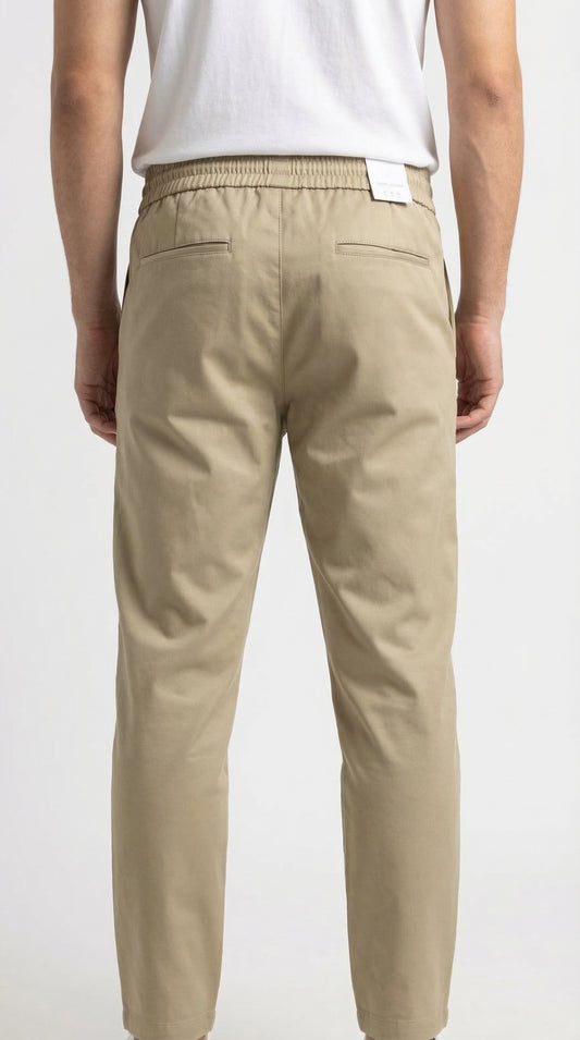 Pure Cotton Easy-Wear Tapered Trouser - Stone Beige