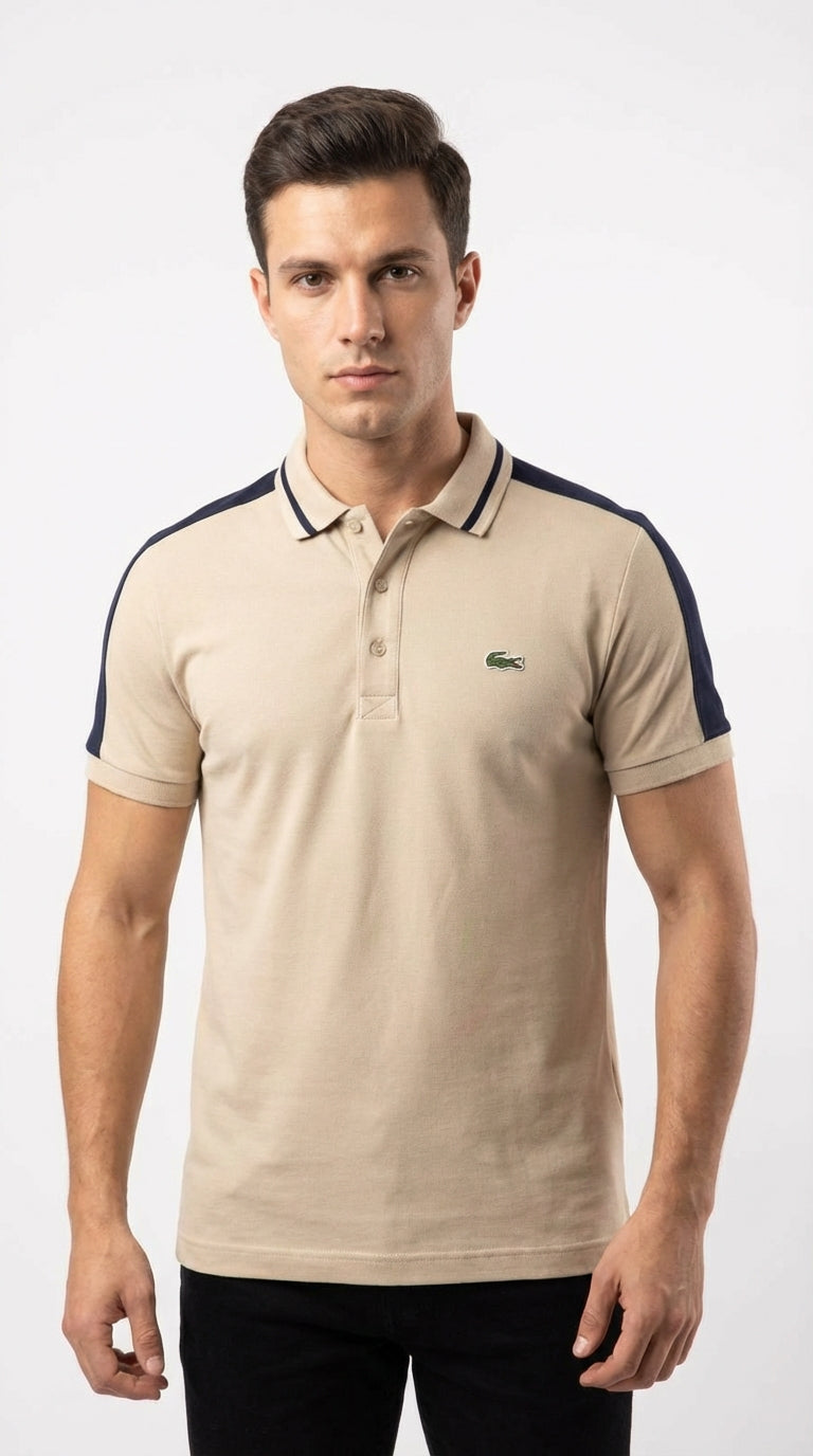 Lacoste Men’s Sahara Beige Sport Polo with Navy Contrast Taping