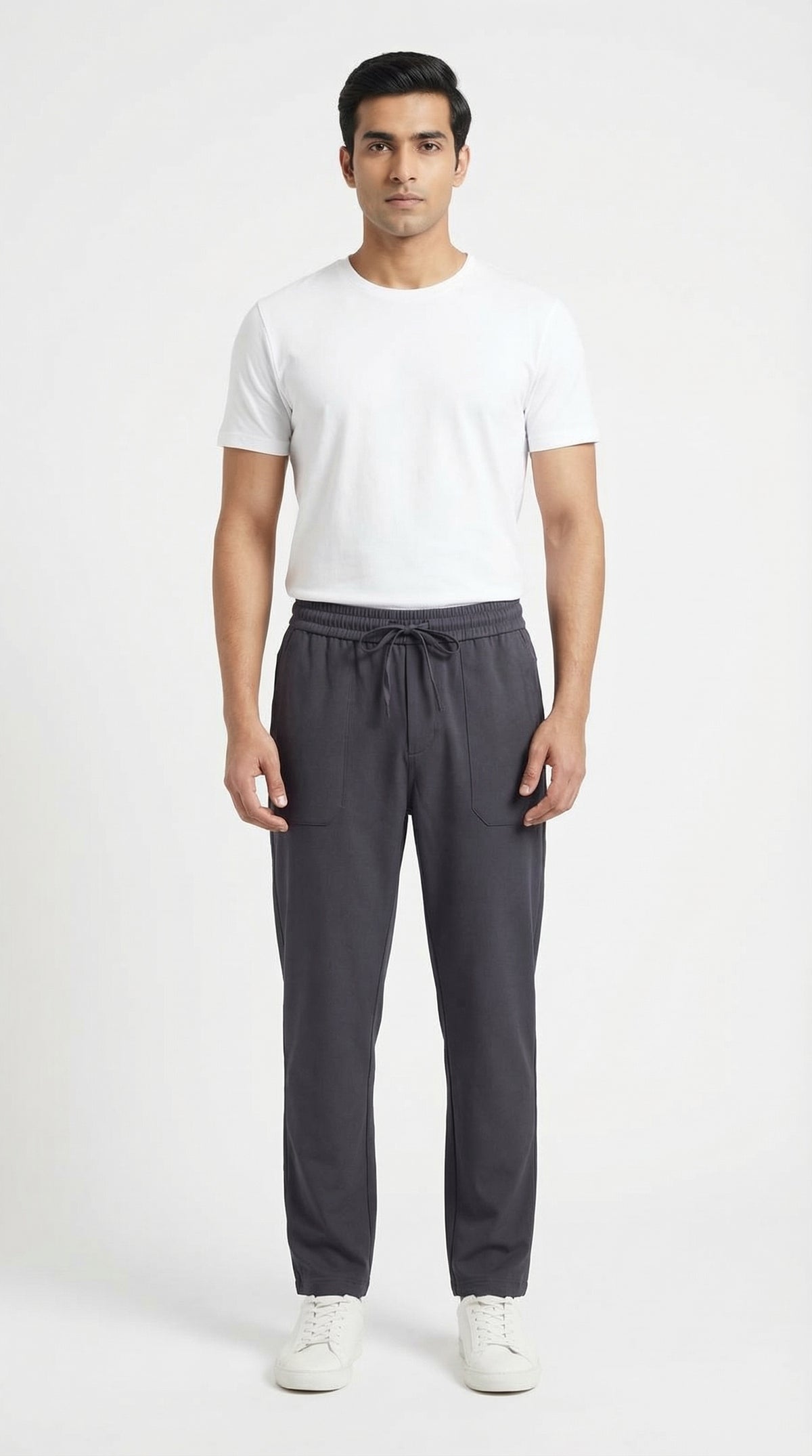 Pure Cotton Easy-Wear Tapered Trouser - Charcoal Grey