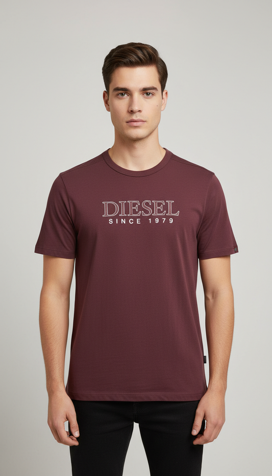 Diesel Minimalist Urban Cotton Tee - Maroon