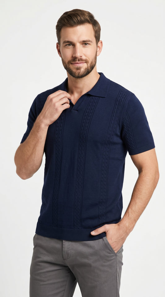 ZARA Royal Navy Knit Polo – Old Money