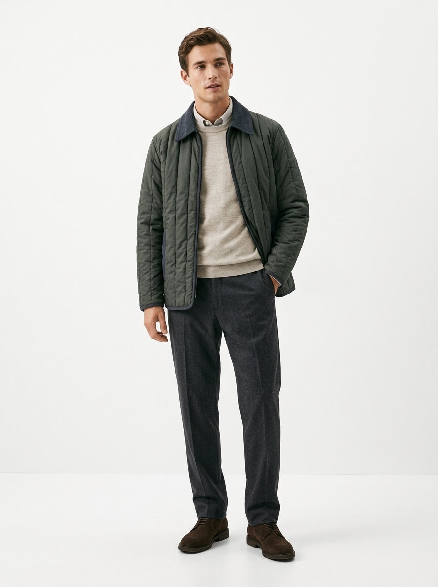 QUILTED JACKET WITH CONTRAST CORDUROY COLLAR
