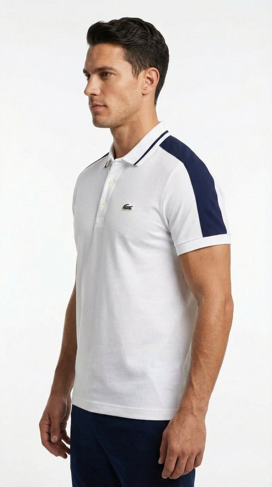 Lacoste Men’s Optic White Sport Polo with Navy Racing Taping