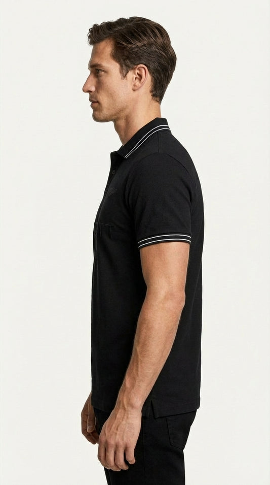 Hackett Jet Black Tonal Embroidered Cotton Polo