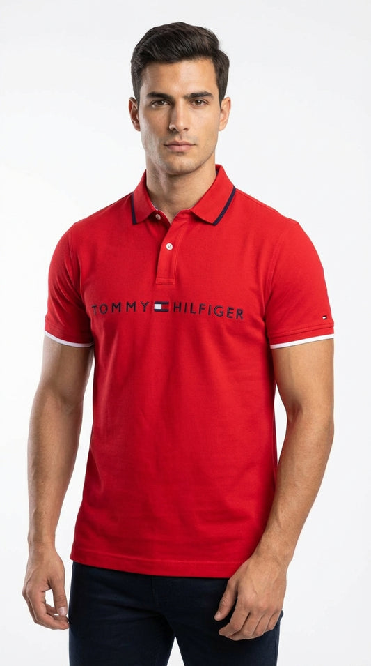Tommy Hilfiger Modern Fit: Racing Red Embroidered Polo