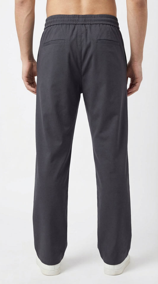Pure Cotton Easy-Wear Tapered Trouser - Charcoal Grey