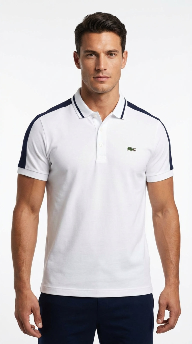 Lacoste Men’s Optic White Sport Polo with Navy Racing Taping