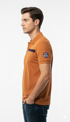 Lacoste Burnt Orange Cotton Polo with Navy Contrast Panels