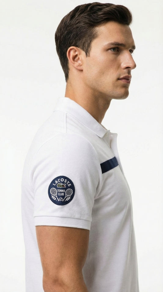 Lacoste Optic White Cotton Polo with Navy Contrast Panels