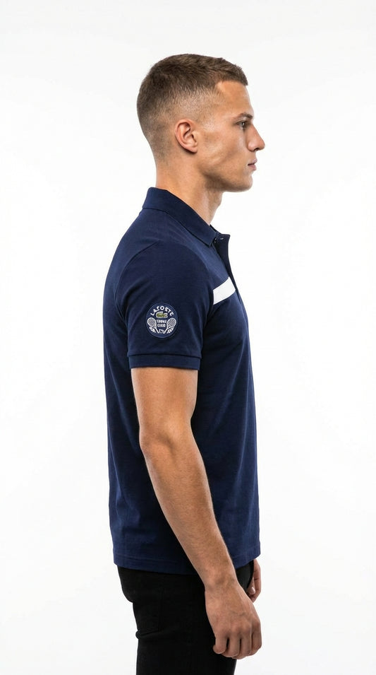 Lacoste Navy Cotton Polo with Navy Contrast Panels