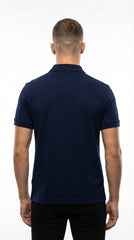 Lacoste Navy Cotton Polo with Navy Contrast Panels