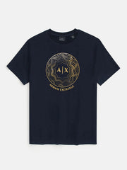 AX Circle Logo Chest Printed Navy Blue T-Shirt