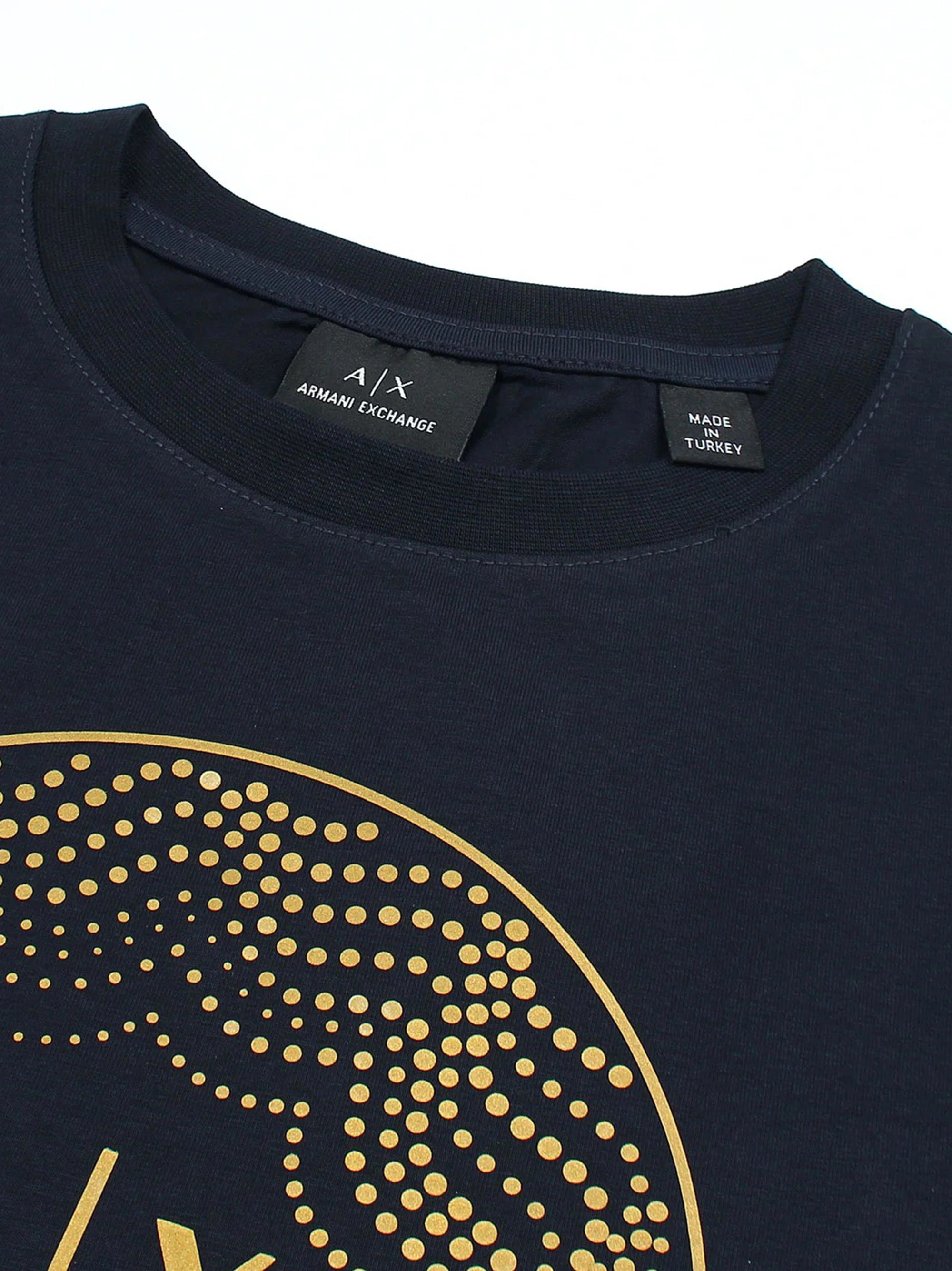 AX Circle Logo Chest Printed Navy Blue T-Shirt