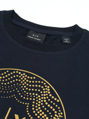 AX Circle Logo Chest Printed Navy Blue T-Shirt