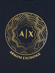 AX Circle Logo Chest Printed Navy Blue T-Shirt