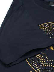 AX Circle Logo Chest Printed Navy Blue T-Shirt