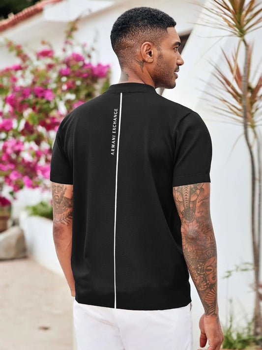 A|X Men's Short Sleeve Zip Black Polo Shirt