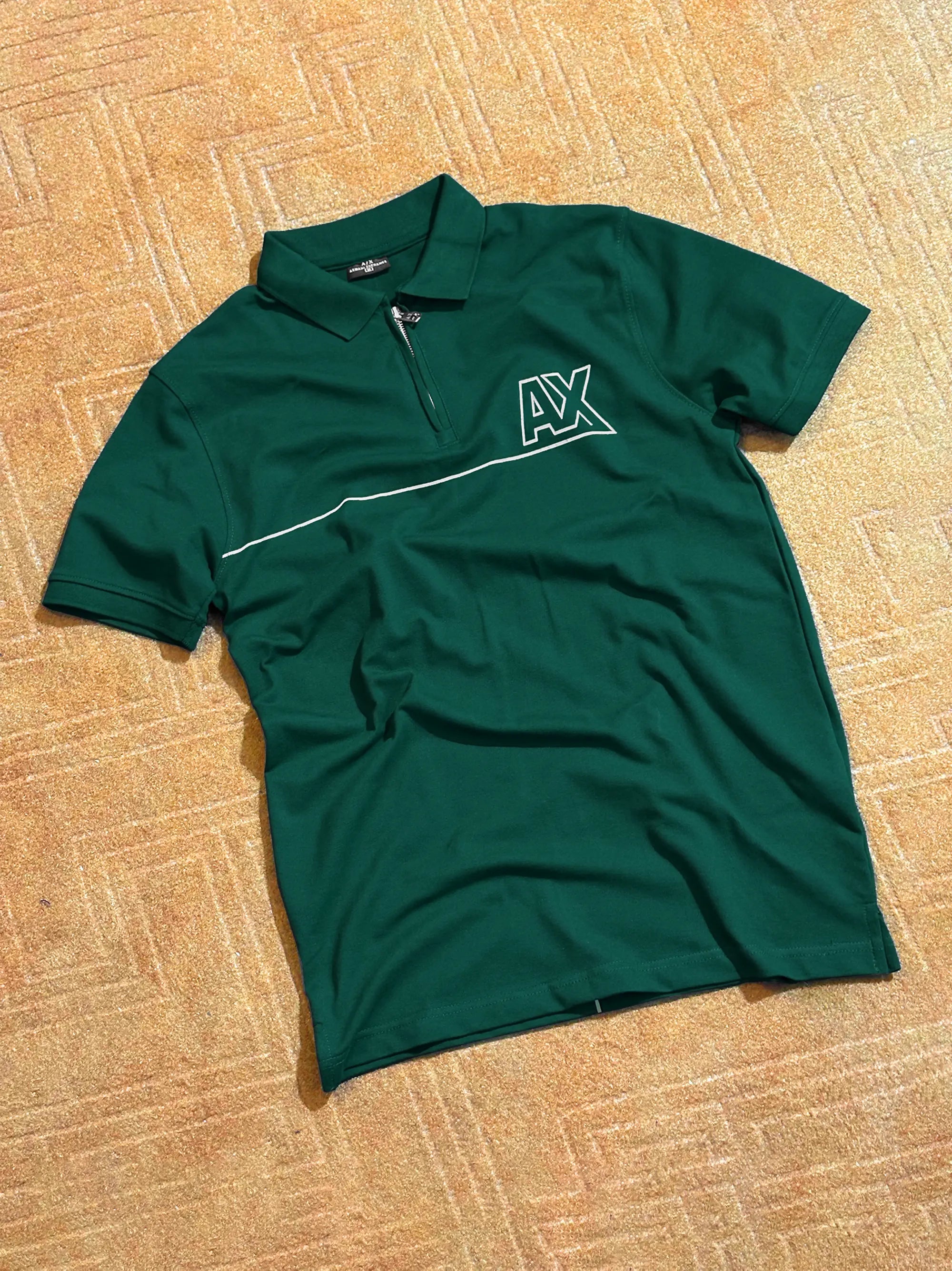 AX Men's Short Sleeve Zip Green Polo Shirt