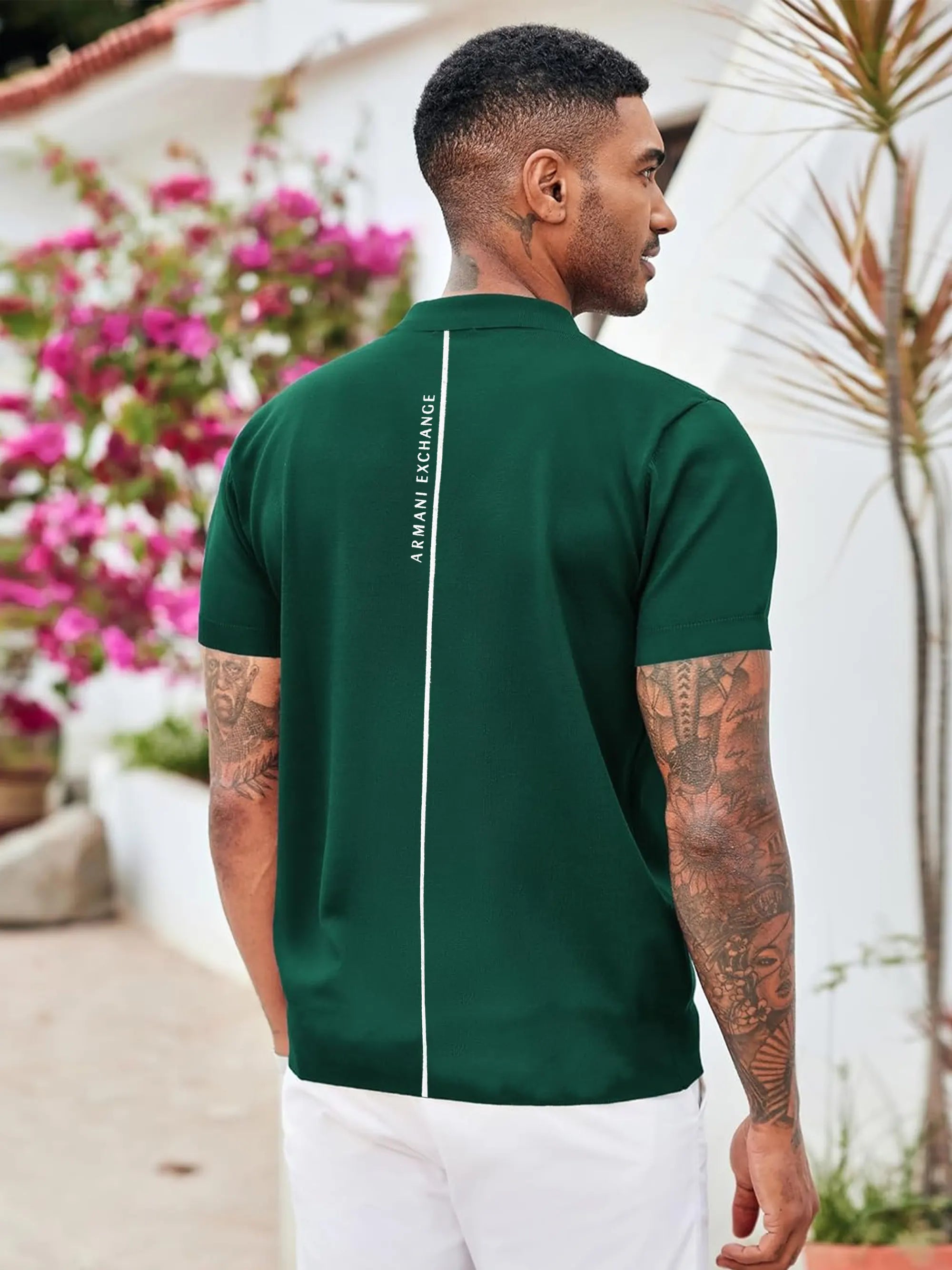 AX Men's Short Sleeve Zip Green Polo Shirt