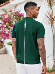 AX Men's Short Sleeve Zip Green Polo Shirt