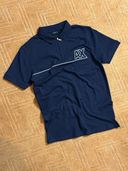 AX Men's Short Sleeve Zip Navy Blue Polo Shirt