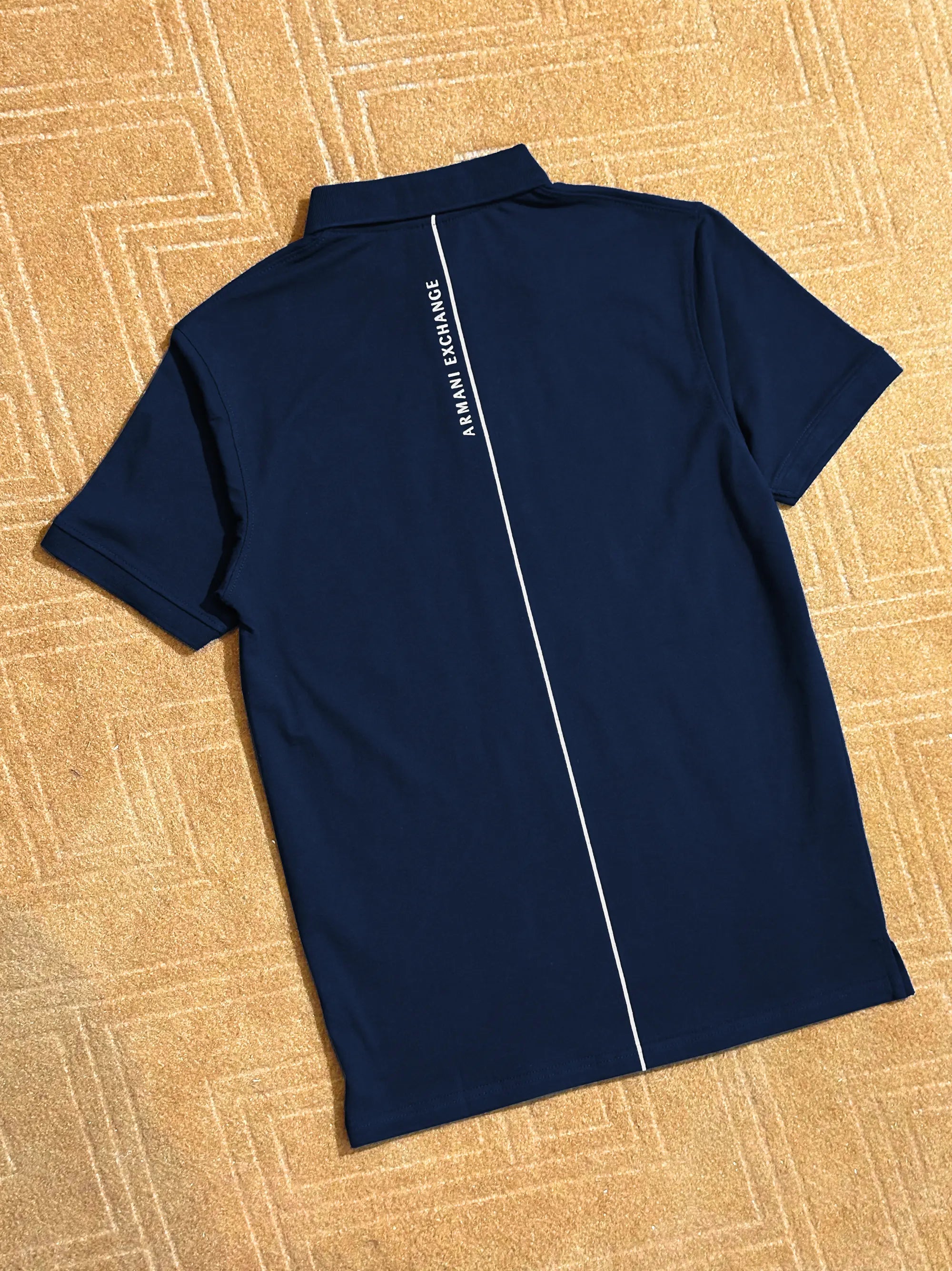AX Men's Short Sleeve Zip Navy Blue Polo Shirt